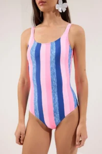 TRENDYOLMİLLA Striped Low-cut back U-Neck Covered Regular Swimsuit - Image 3