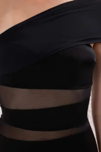 TRENDYOLMİLLA Black Mesh Detailed One Shoulder Covered Regular Swimsuit - Image 3