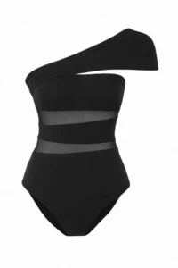 TRENDYOLMİLLA Black Mesh Detailed One Shoulder Covered Regular Swimsuit - Image 5