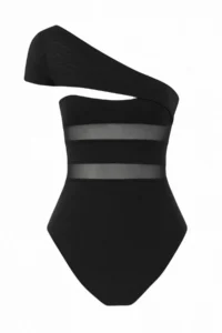 TRENDYOLMİLLA Black Mesh Detailed One Shoulder Covered Regular Swimsuit - Image 6