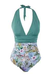 TRENDYOLMİLLA Floral Pattern Color Blocked V-neck Covered Regular Swimsuit - Image 5