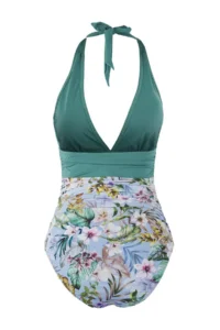 TRENDYOLMİLLA Floral Pattern Color Blocked V-neck Covered Regular Swimsuit - Image 6