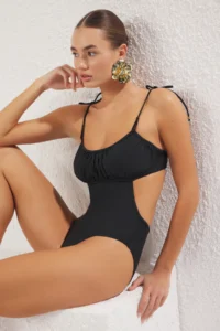 TRENDYOLMİLLA Black Drapeli U-Neck Covered Regular Mayokini - Image 2