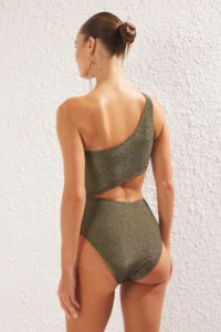 TRENDYOLMİLLA Khaki Cut Out/Window Detailed One Shoulder Covered Regular Swimsuit - Image 4
