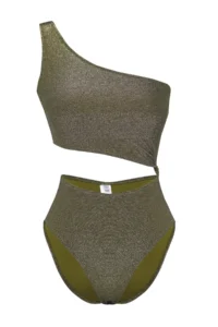 TRENDYOLMİLLA Khaki Cut Out/Window Detailed One Shoulder Covered Regular Swimsuit - Image 5