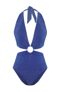 TRENDYOLMİLLA Saks Blue with accessories Deep V-neck Covered Regular Mayokini - Image 5