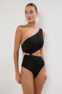 TRENDYOLMİLLA Black with accessories One Shoulder Covered Regular Mayokini