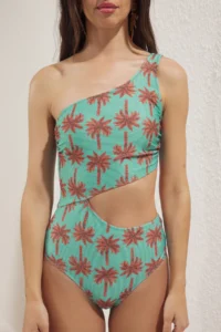TRENDYOLMİLLA Tropical Patterned Cut Out/Window Detailed One Shoulder Covered Regular Swimsuit - Image 4