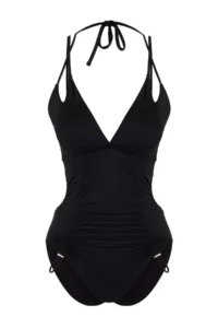 TRENDYOLMİLLA Black Shirred Deep V-neck Covered brazilian Mayokini - Image 5