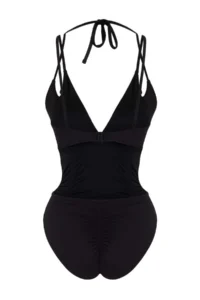 TRENDYOLMİLLA Black Shirred Deep V-neck Covered brazilian Mayokini - Image 6