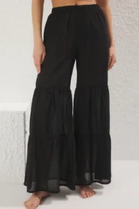 TRENDYOLMİLLA Black Weaving with flywheel 100% Cotton Maxi Beach High Waist Pants - Image 3