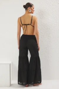 TRENDYOLMİLLA Black Weaving with flywheel 100% Cotton Maxi Beach High Waist Pants - Image 4