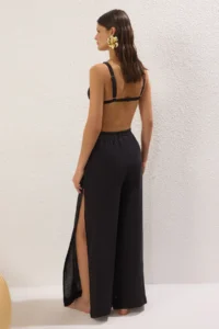 TRENDYOLMİLLA Black Weaving slit 100% Linen Maxi Beach High Waist Pants - Image 12