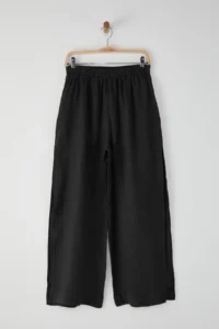 TRENDYOLMİLLA Black Weaving slit 100% Linen Maxi Beach High Waist Pants - Image 13