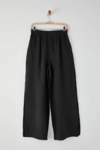 TRENDYOLMİLLA Black Weaving slit 100% Linen Maxi Beach High Waist Pants - Image 14