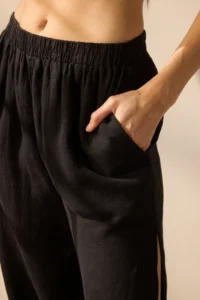 TRENDYOLMİLLA Black Weaving slit 100% Linen Maxi Beach High Waist Pants - Image 3