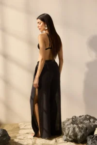 TRENDYOLMİLLA Black Weaving slit 100% Linen Maxi Beach High Waist Pants - Image 4