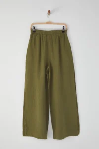 TRENDYOLMİLLA Khaki Weaving slit 100% Linen Maxi Beach High Waist Pants - Image 10