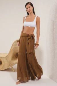 TRENDYOLMİLLA Brown Weaving with flywheel Maxi Beach High Waist Pants