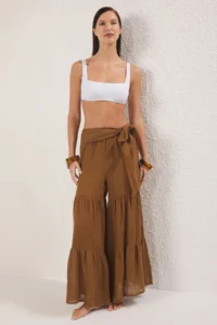 TRENDYOLMİLLA Brown Weaving with flywheel Maxi Beach High Waist Pants - Image 2