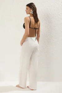 TRENDYOLMİLLA beachwear 100% Cotton Ecru Weaving Binding Detailed High Waist Pants - Image 4