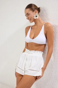 TRENDYOLMiLLA Ecru Weaving striped Beach Mini High Waist Shorts & Bermuda - Image 2