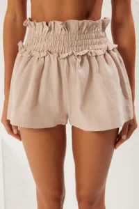 TRENDYOLMiLLA Beige Weaving Frilly Beach Mini Super High Waist Shorts & Bermuda - Image 3