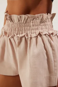 TRENDYOLMiLLA Beige Weaving Frilly Beach Mini Super High Waist Shorts & Bermuda - Image 4