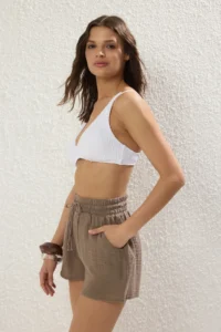 TRENDYOLMiLLA beachwear Camel Weaving High Waist Mini Shorts & Bermuda - Image 2