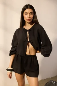 TRENDYOLMiLLA Black Weaving 100% Linen Beach Mini High Waist Shorts & Bermuda