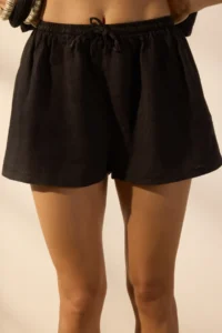 TRENDYOLMiLLA Black Weaving 100% Linen Beach Mini High Waist Shorts & Bermuda - Image 3
