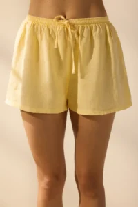 TRENDYOLMiLLA Yellow Weaving 100% Linen Beach Mini High Waist Shorts & Bermuda - Image 3