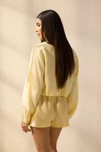 TRENDYOLMiLLA Yellow Weaving 100% Linen Beach Mini High Waist Shorts & Bermuda - Image 4