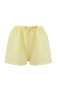 TRENDYOLMiLLA Yellow Weaving 100% Linen Beach Mini High Waist Shorts & Bermuda - Image 5