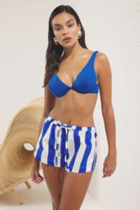 TRENDYOLMiLLA Mavi Striped denim Accessory Detailed 100% Cotton Beach Mini Regular Waist Shorts & Bermuda
