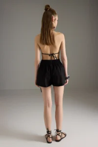 TRENDYOLMiLLA Black Weaving Binding Detailed 100% Cotton Beach Mini High Waist Shorts & Bermuda - Image 6