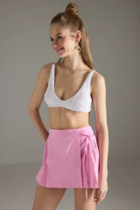 TRENDYOLMiLLA Pink Weaving Binding Detailed 100% Cotton Beach Mini High Waist Shorts & Bermuda - Image 2