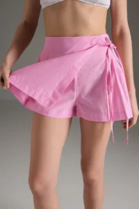 TRENDYOLMiLLA Pink Weaving Binding Detailed 100% Cotton Beach Mini High Waist Shorts & Bermuda - Image 5