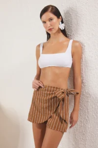 TRENDYOLMiLLA Striped Weaving Binding Detailed Beach Mini High Waist Shorts & Bermuda - Image 2