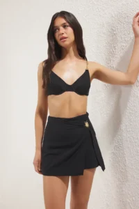 TRENDYOLMiLLA Black Weaving Accessory Detailed 100% Cotton Beach Mini High Waist Shorts & Bermuda
