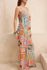 TRENDYOLMİLLA Su Six Patterned Weaving Binding Detailed Maxi Beach Blouse Pants Set - Image 3
