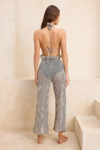 TRENDYOLMİLLA Striped Knitting Low-cut back Barbell Neck Beach Blouse Pants Set - Image 6