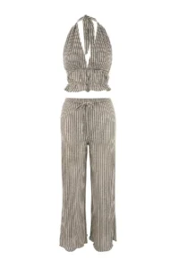 TRENDYOLMİLLA Striped Knitting Low-cut back Barbell Neck Beach Blouse Pants Set - Image 7