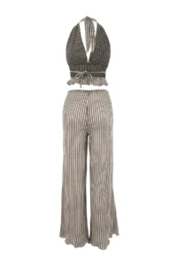 TRENDYOLMİLLA Striped Knitting Low-cut back Barbell Neck Beach Blouse Pants Set - Image 8