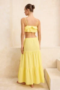 TRENDYOLMİLLA Yellow Weaving Ruffle Detailed Maxi Size Crop 100% Cotton Beach Blouse Skirt Set - Image 4