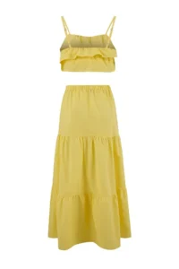 TRENDYOLMİLLA Yellow Weaving Ruffle Detailed Maxi Size Crop 100% Cotton Beach Blouse Skirt Set - Image 6