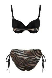 TRENDYOLMİLLA Leopard Patterned Color Bloklu balconette Covered High Waist Regular Bikini Set - Image 6