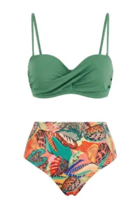 TRENDYOLMİLLA Tropical Patterned Drapeli balconette High Waist Regular Covered Bikini Set - Image 5