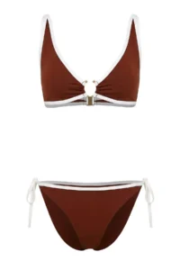 TRENDYOLMİLLA Brown Color Bloklu Triangle with accessories Covered Regular LYCRA® XTRA LIFE Bikini Set - Image 6