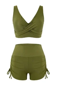 TRENDYOLMİLLA Khaki tunnelled bralette Covered Binding Detailed Shorts Bikini Set - Image 5